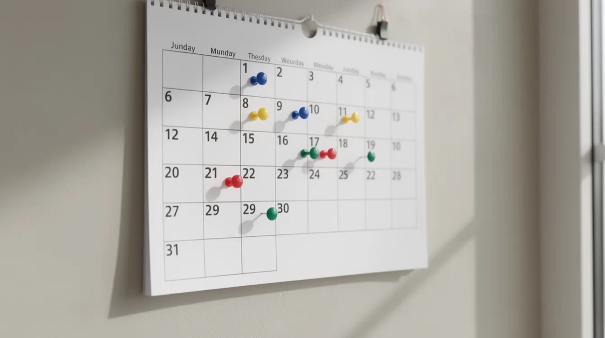 Wall calendar with pinned dates