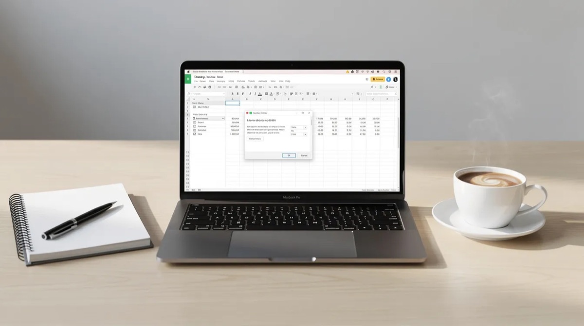 Laptop showing a spreadsheet of order data beside an open notebook