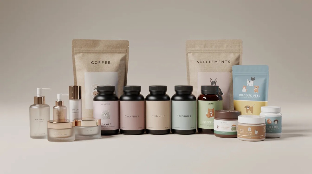 Assortment of consumer products on a clean surface