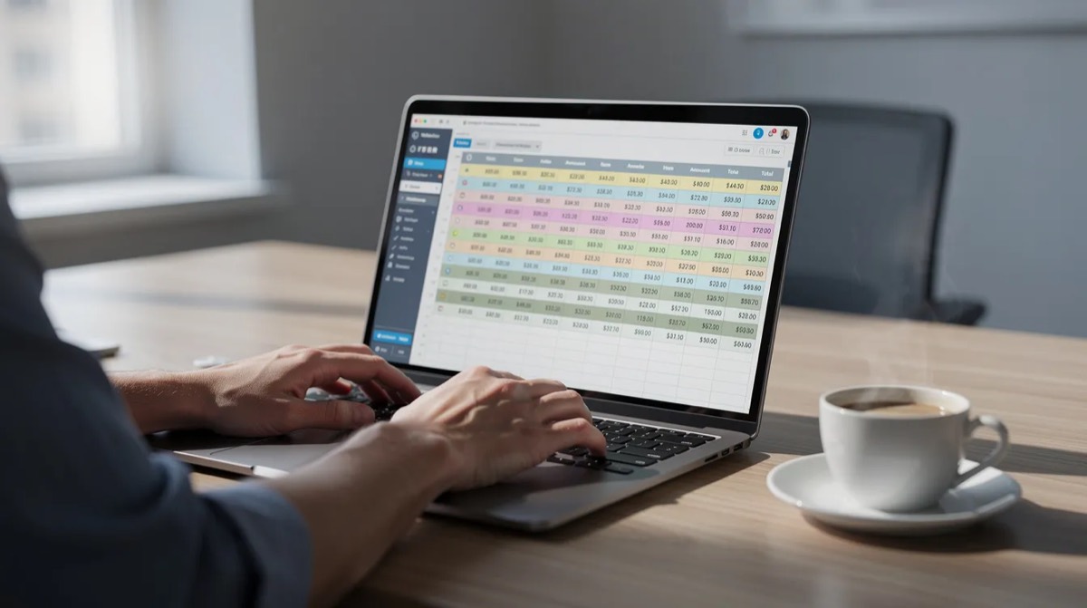 Person at a laptop with a spreadsheet open